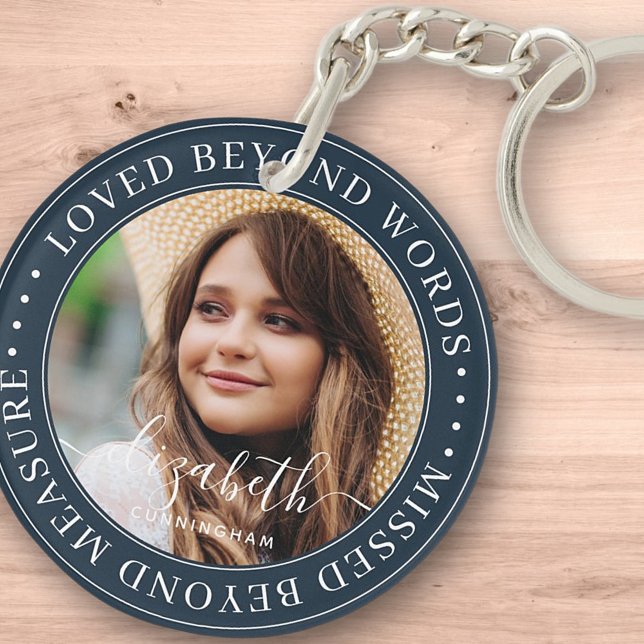 Memorial Loved Beyond Words Elegant Chic Photo Keychain (Creator Uploaded)