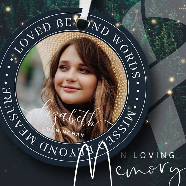 Memorial Loved Beyond Words Elegant Chic Photo Metal Ornament (Creator Uploaded)
