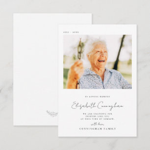 Memorial Loving Memory Elegant Simple Modern Photo Thank You Card