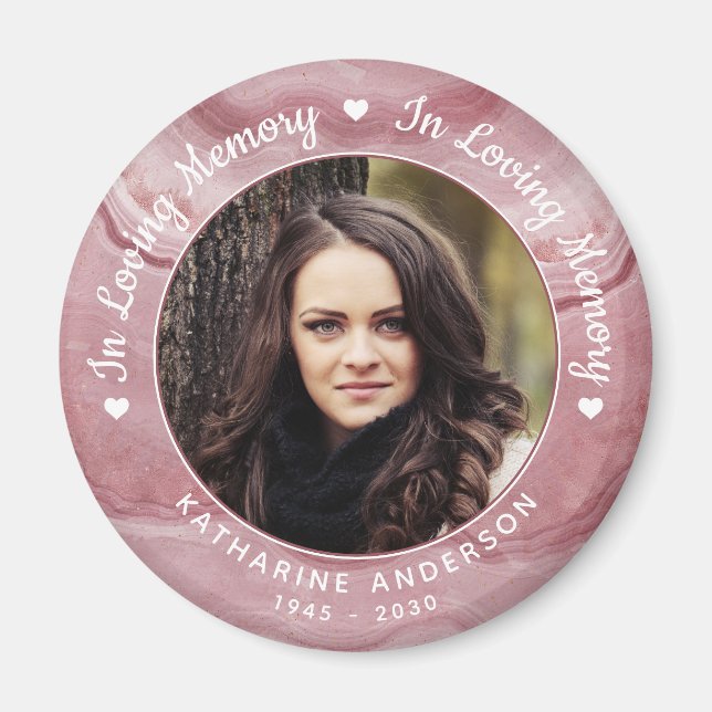 Memorial Loving Memory Rose Quartz Photo Funeral Magnet (Front)