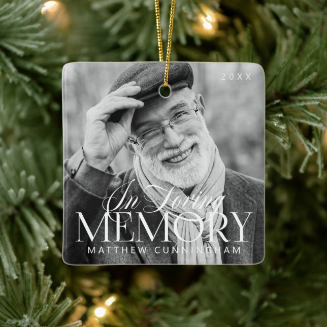 Memorial Loving Memory Simple Modern Photo Ceramic Ornament (Tree)
