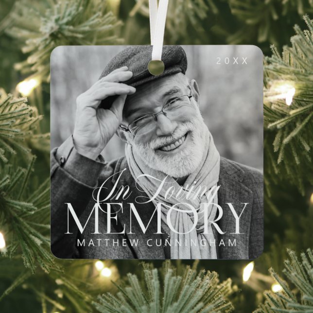Memorial Loving Memory Simple Modern Photo Metal Ornament (Insitu)