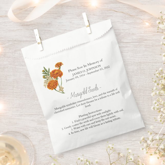 Memorial Marigold Instructions Seed Funeral  Favour Bag (Clipped)