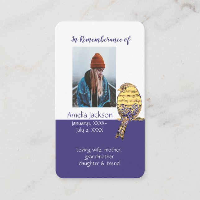 Memorial Memory Card Christian Song Bird (Front)