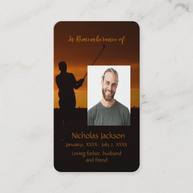 Memorial Memory Card Golf Golfer Golfing (Front)