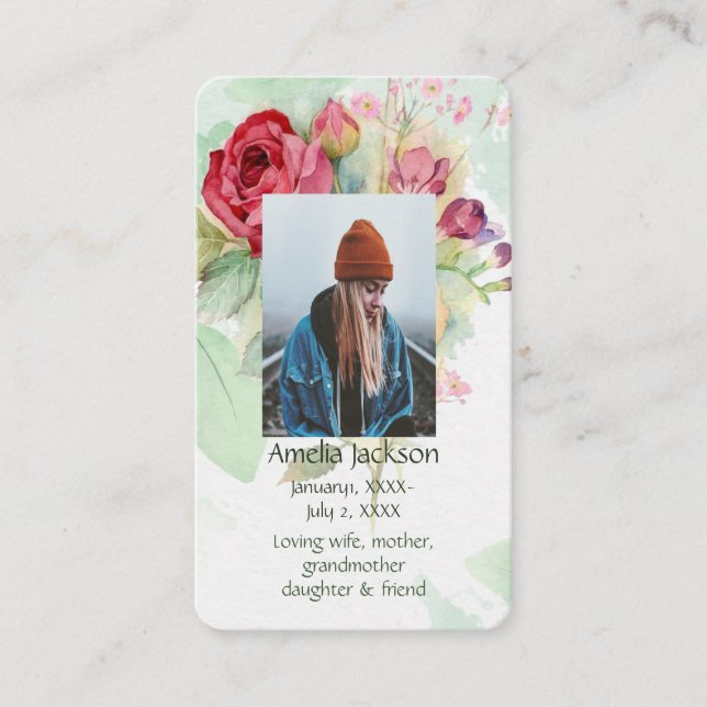 Memorial Memory Card Roses Garden Flowers Floral (Front)