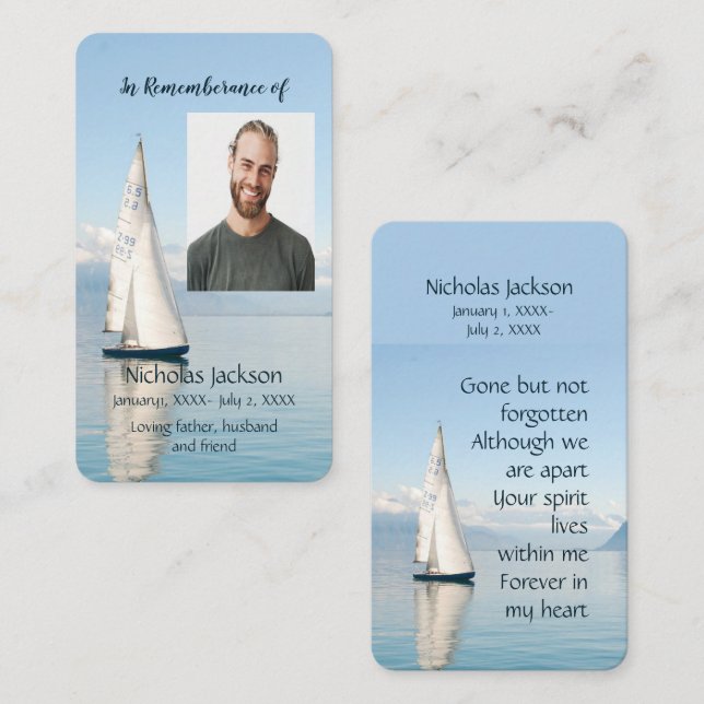 Memorial Memory Card Sailboat Sailing (Front/Back)