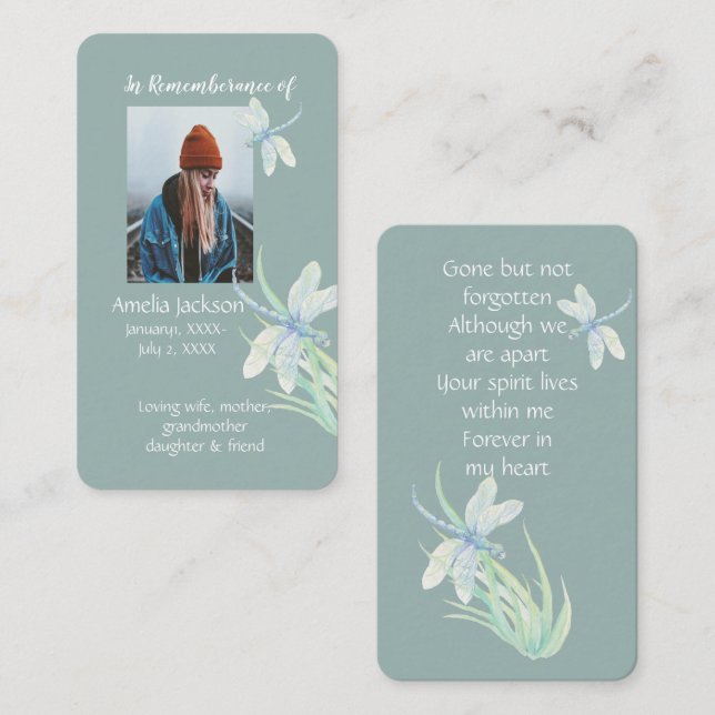 Memorial Memory Card Watercolor Dragonfly (Front/Back)