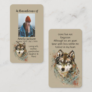 Memorial Memory Card Watercolor Wolf Animals