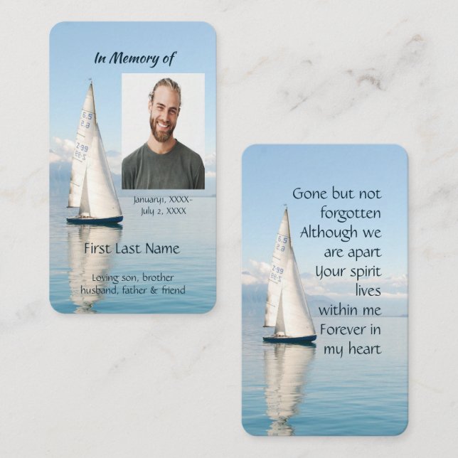 Memorial Memory Keepsake Sailor, Sailboat, Sailing Business Card (Front/Back)