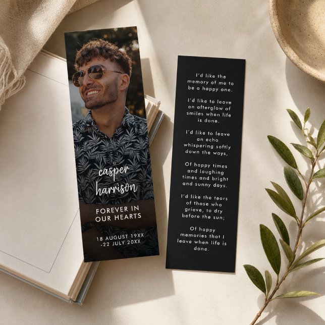 Memorial Mini Bookmark | Prayer Poem Keepsake Card (Personalized memorial bookmark card with photo, poem, and prayer wording for funeral favors.)