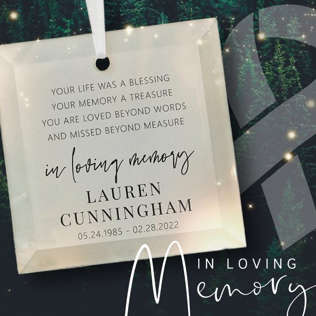 Memorial Modern Elegant Simple Chic Glass Ornament (Creator Uploaded)
