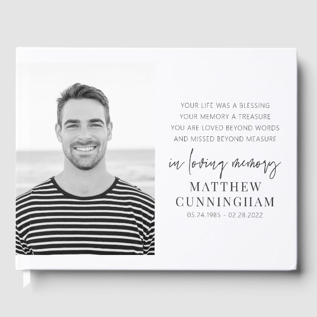 Memorial Modern Elegant Simple Chic Photo Guest Book (Front)