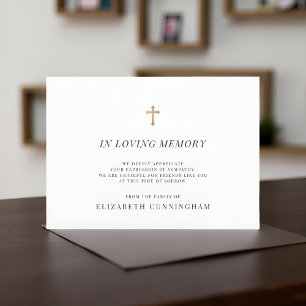 Memorial Modern Faux Gold Cross In Loving Memory Thank You Card