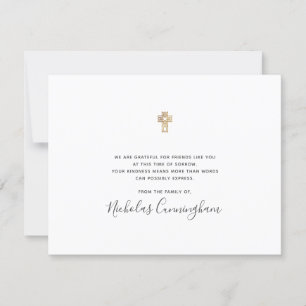 Memorial Modern Ornate Gold Cross Thank You Card