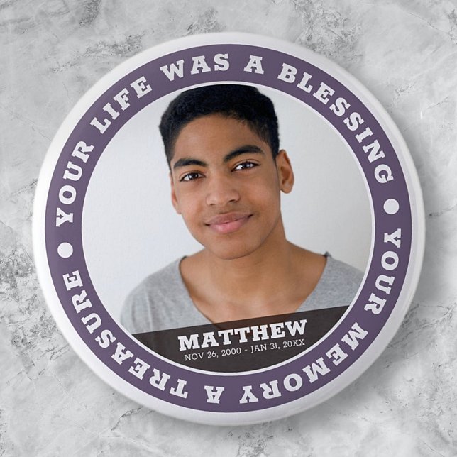 Memorial Modern Simple Custom Photo Keepsake 2 Inch Round Button (Creator Uploaded)