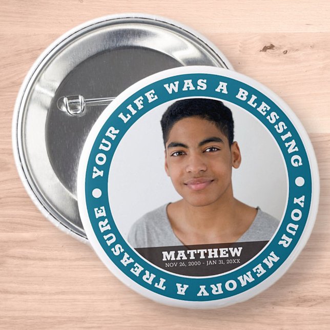 Memorial Modern Simple Custom Photo Keepsake 2 Inch Round Button (Creator Uploaded)