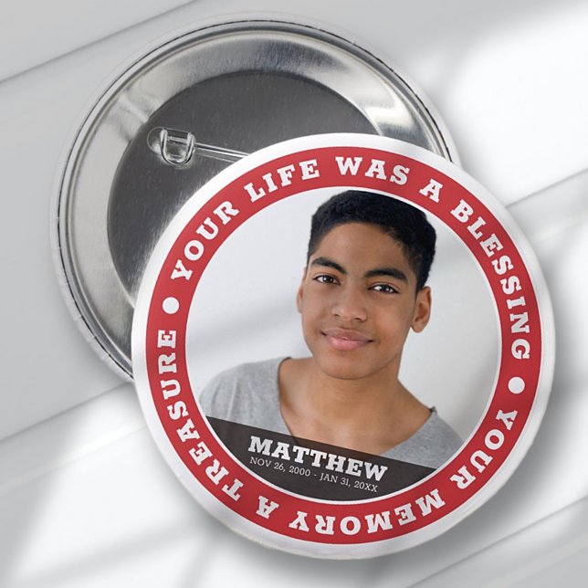 Memorial Modern Simple Custom Photo Keepsake 2 Inch Round Button (Creator Uploaded)