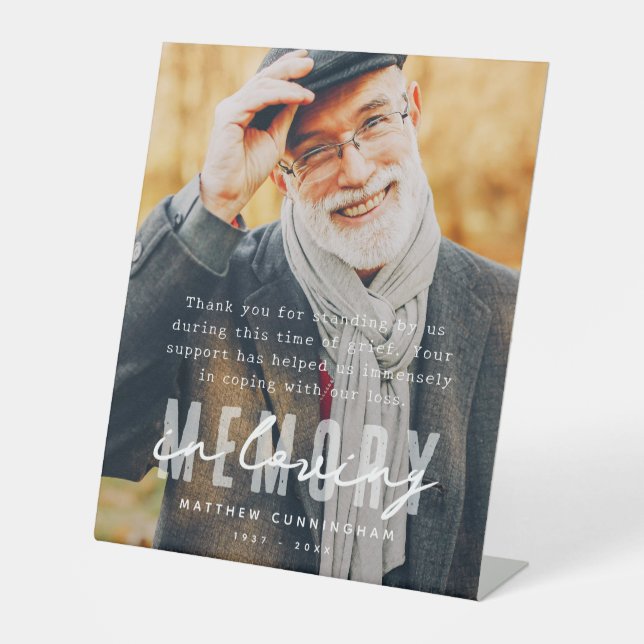 Memorial Modern Simple Elegant Photo Pedestal Sign (Front)