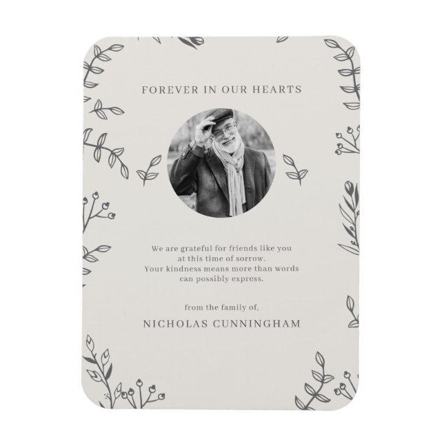 Memorial Modern Simple Foliage Botanical Thank You Magnet (Vertical)
