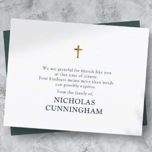 Memorial Modern Simple Gold Cross Thank You Card