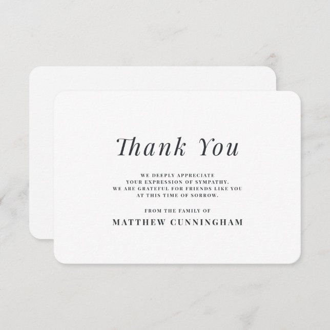 Memorial Modern Simple In Loving Memory Thank You Card (Front/Back)