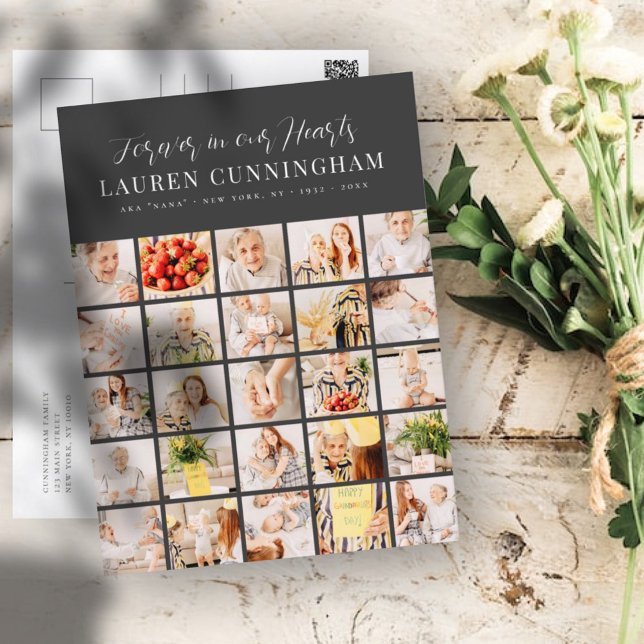 Memorial Modern Simple Minimalist 25 Photo Collage Postcard (Creator Uploaded)