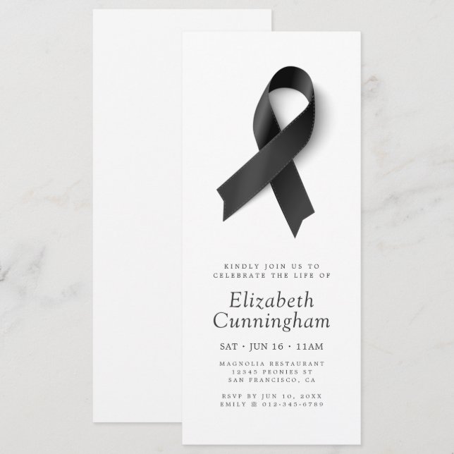 Memorial Modern Simple Minimalist Black Ribbon Invitation (Front/Back)