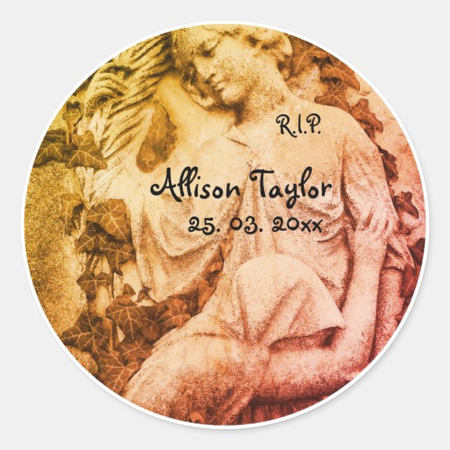 Memorial or Funeral Sticker - Mourning with Angel (Front)