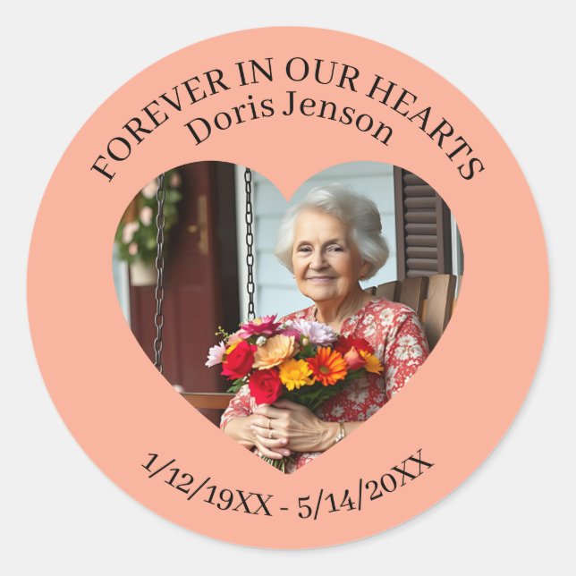 Memorial or Vigil Keepsake | Forever in our Hearts Classic Round Sticker (Front)