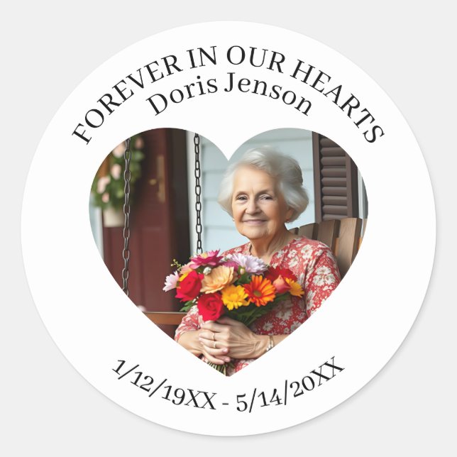 Memorial or Vigil Keepsake | Forever in our Hearts Classic Round Sticker (Front)