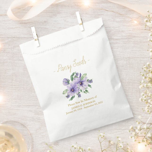 Memorial Pansy Seed Funeral  Favour Bag (Clipped)
