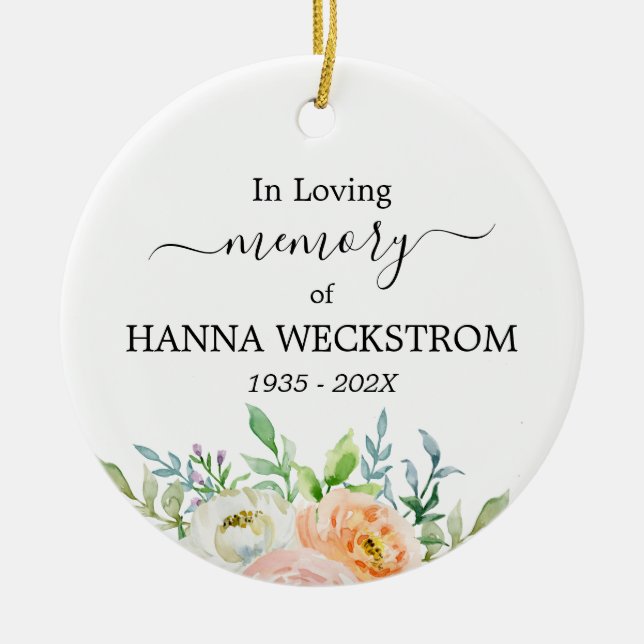 Memorial Personalized Photo Floral Ceramic Ornament (Front)