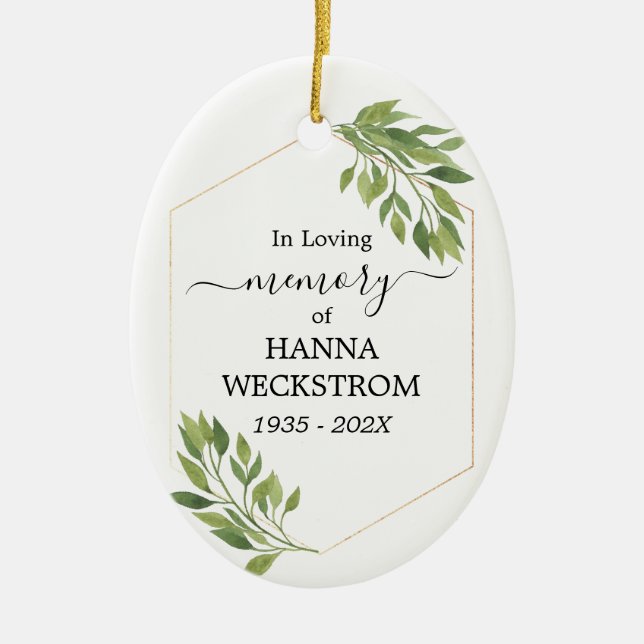 Memorial Personalized Photo greenery Ceramic Ornament (Front)