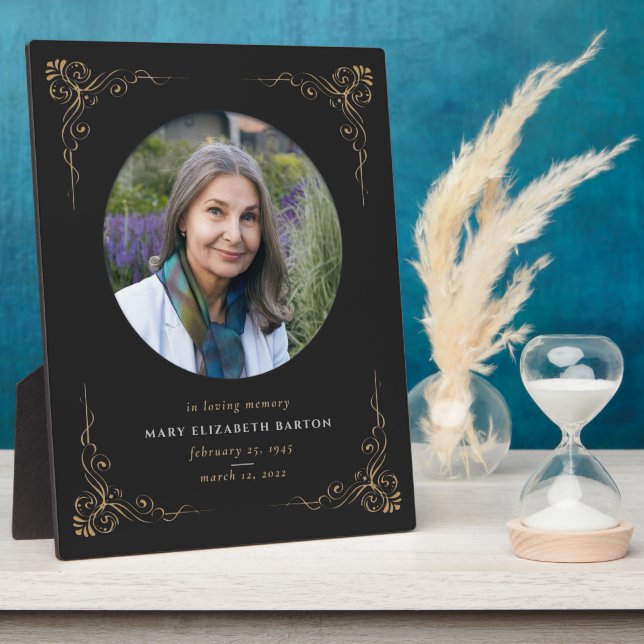 Memorial Photo Black Gold Decorative Plaque (Side)