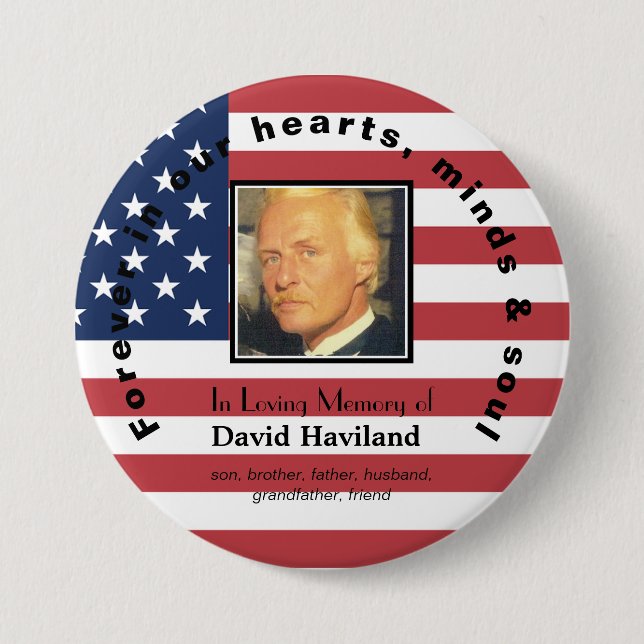 Memorial Photo Button with American Flag HAMbWG (Front)