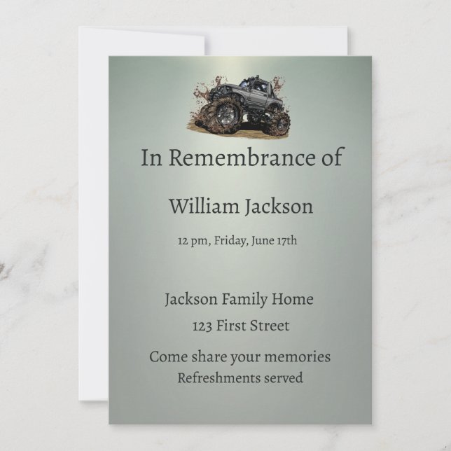Memorial Photo Celebration of Life Invite Truck (Front)