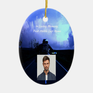 Memorial Photo Christian Motorcycle Biker  Ceramic Ornament