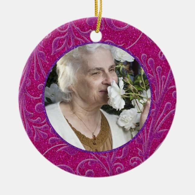 Memorial Photo Christmas Ornament Pink Purple (Front)
