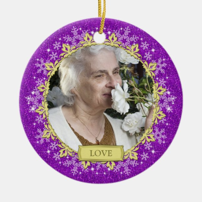 Memorial Photo Christmas Ornament - snowflakes (Front)