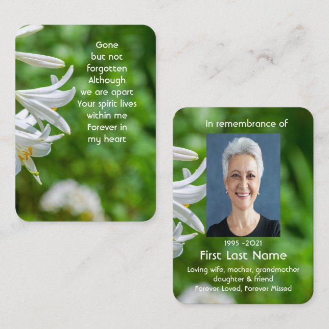 Memorial Photo Custom White Lily Garden Flowers Business Card (Front/Back)