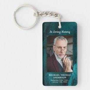 Memorial Photo Emerald Green Funeral Prayer Keychain