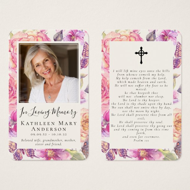Memorial Photo Floral Funeral Prayer Card (Front & Back)