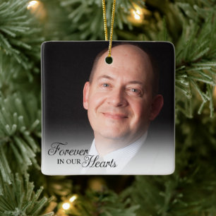 Memorial Photo Forever In Our Hearts Father Ceramic Ornament