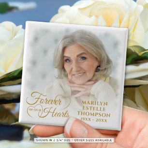 Memorial Photo Forever In Our Hearts Gold 2 Inch Square Button