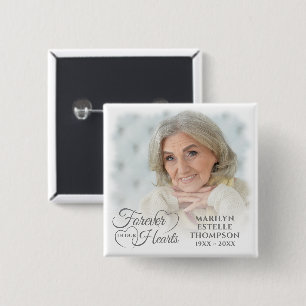 Memorial Photo Forever In Our Hearts Grey 2 Inch Square Button