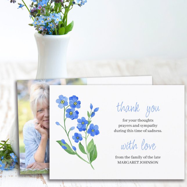 Memorial Photo Forget me Not Funeral Thank You Card (Creator Uploaded)