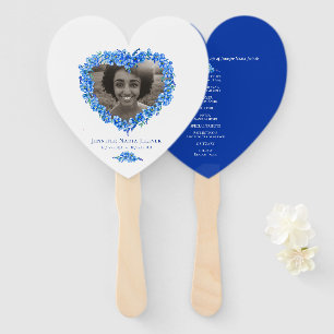 Memorial photo forget-me-not heart program  hand fan