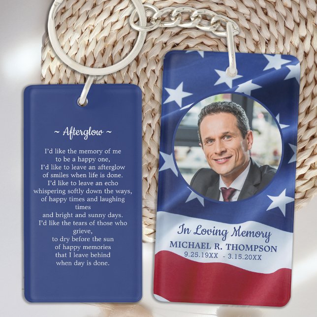 Memorial Photo Funeral Patriotic Prayer Card Keychain (Creator Uploaded)