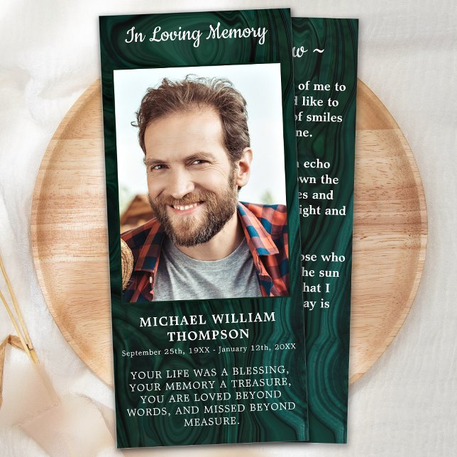 Memorial Photo Funeral Prayer Card Emerald Green  (Creator Uploaded)